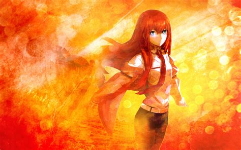 Blue Eyes Long Hair Makise Kurisu Red Hair Steinsgate Tie Anime