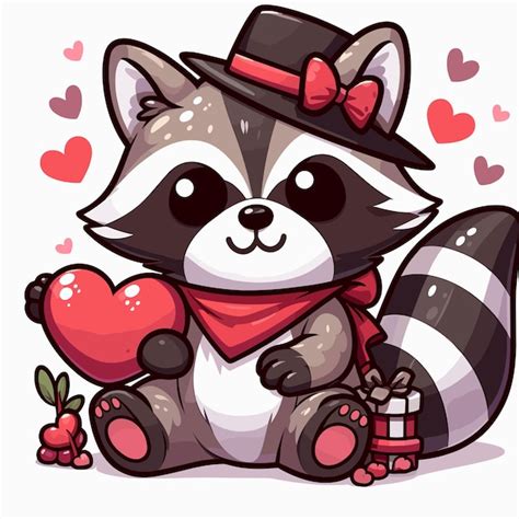 Premium Vector Cute Racoon Valentine Day Vector On White Background