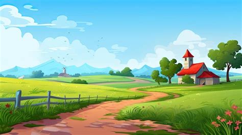 Premium AI Image | Cartoon farm green field Web banner with copy space ...