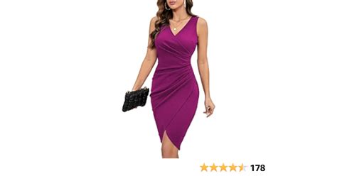 Ihot 2023 Womens Sexy V Neck Sleeveless Faux Wrap Ruched Sheath