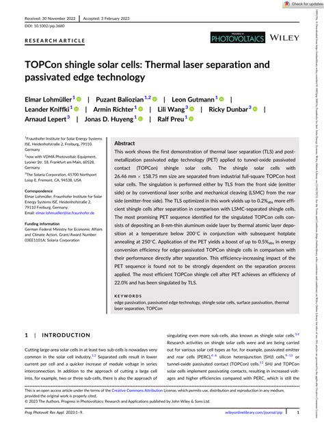 PDF TOPCon Shingle Solar Cells Thermal Laser Separation And