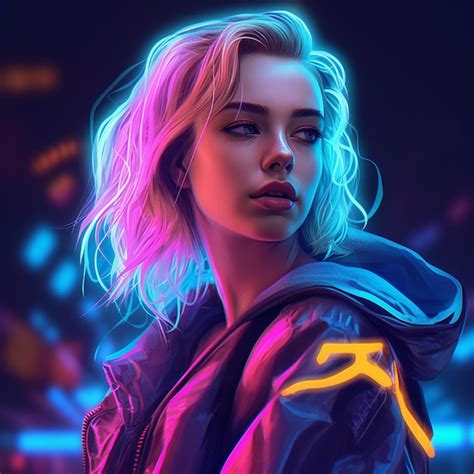 Premium Ai Image A Wide Angle Photo Of A Blonde Cyberpunk Girl With