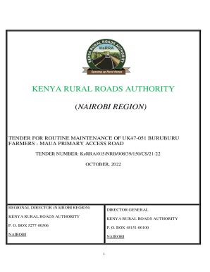 Fillable Online KENYA RURAL ROADS AUTHORITY NAIROBI REGION Fax Email