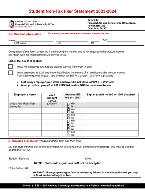 Fillable Online Student Non-Tax Filer Statement 2023-2024 Fax Email ...