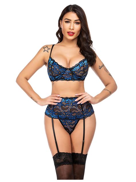 Avidlove Women S Hot Strap Lace Lingerie Set With Garter Belt High Waist Bra And Panty Set