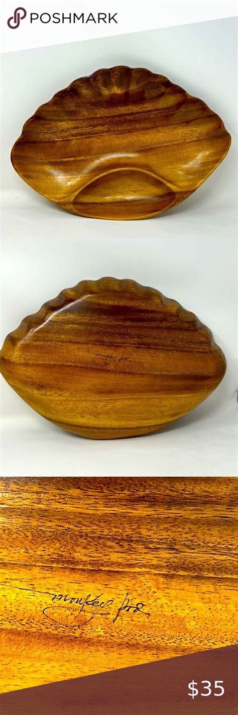 Monkey Pod Clam Seashell Shaped Bowl Philippines Wood Serving Dish