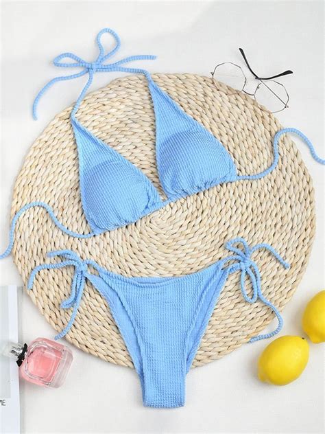 Emmiol Env O Gratis Conjunto De Bikini De Crep Con Cuello Halter