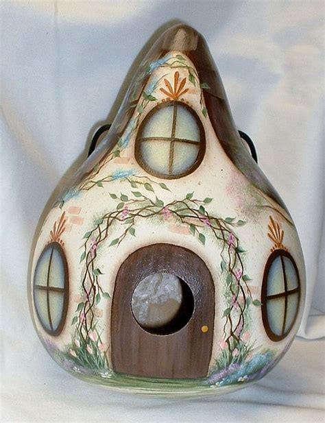 Country Cottage Garden Gourd Birdhouse Hand Painted Gourd Etsy Hand