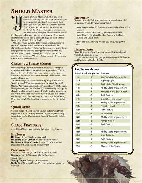 E Homebrew Class Shield Master Dungeons And Dragons Homebrew Dnd