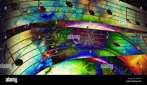 Music Note And Space With Stars Abstract Color Background Music