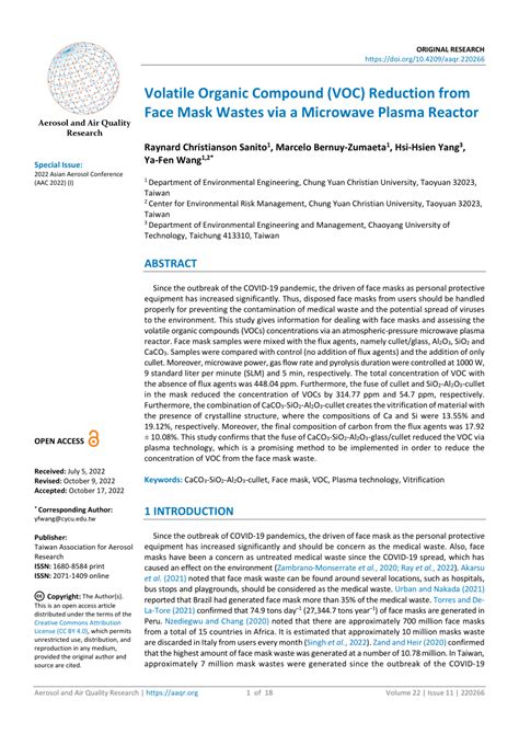 Pdf Volatile Organic Compound Voc Reduction From Face Mask Wastes