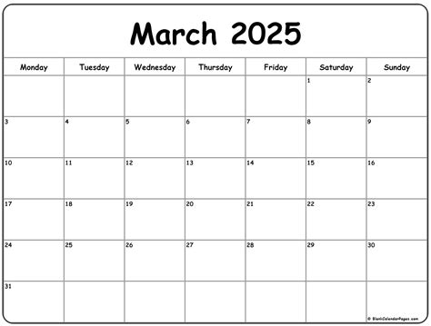 March 2020 Monday Calendar Monday To Sunday