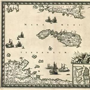 Map Of Malta Island Mediterranean Sea Italian Engraving