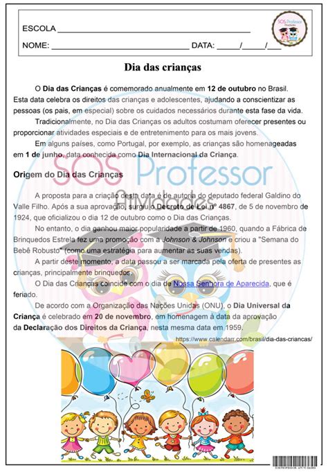 Atividade Dia Das Crianças 5 Ano - Dia das Crianças - Origem - SOS Professor Atividades - 3º ao 5º ano