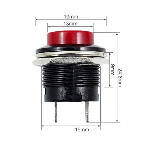 R Mm Pin Self Reset Round Cap Push Button Switch Red