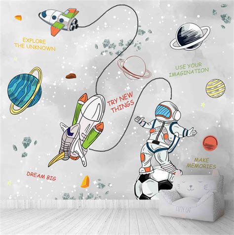 Personalised Space Kids Room Wallpaper, Colorful | lifencolors