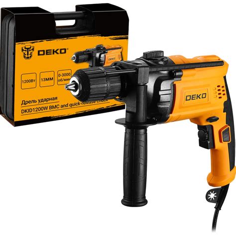 Ударная сетевая дрель DEKO DKID1200W в кейсе, с быстрозажимным патроном ...