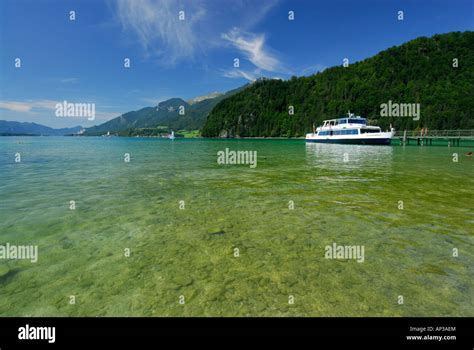 Tour Boat At Landing Stage Strobl Lake Abersee Lake Wolfgangsee