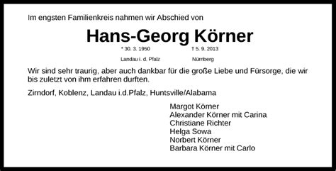 Traueranzeigen Von Hans Georg K Rner Trauer Nn De