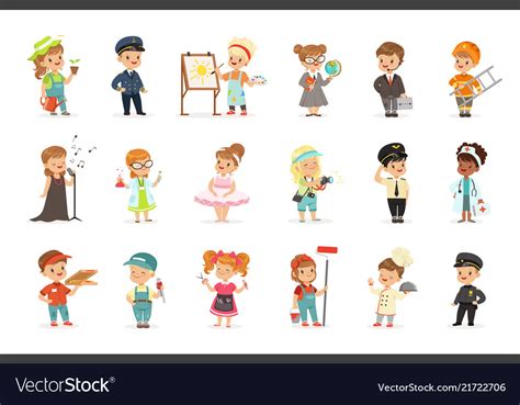 Cute Kids In Various Professions Set Smiling Vector Image