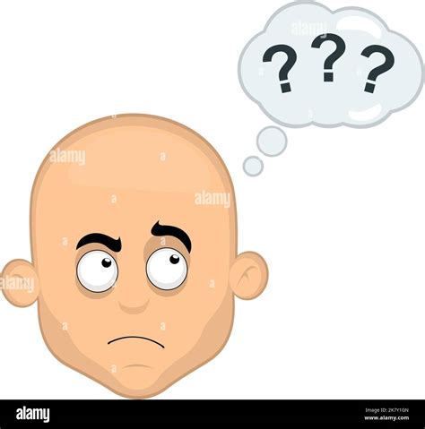 Vector Illustration Of The Head Of A Bald Cartoon Man With A Thinking