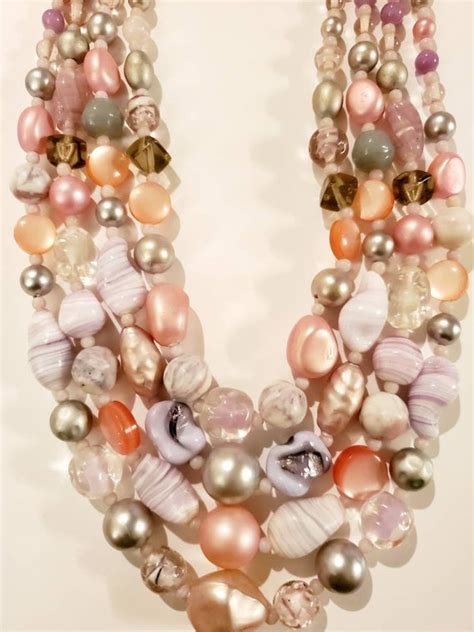 Vintage Multi Strand Glass Bead Necklace Graduated M Gem