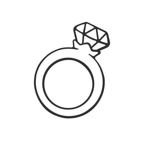 Desenho De Um Anel - Ilustração vetorial Doodle desenhado à mão de um anel com um diamante ...