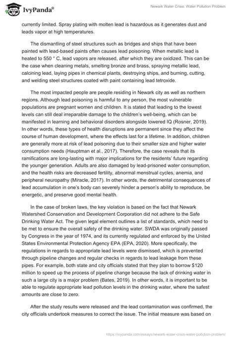 Newark Water Crisis Water Pollution Problem 1368 Words Essay Example