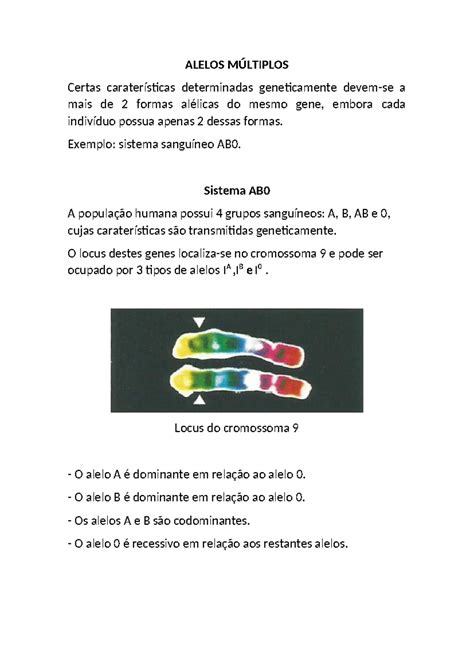 O Que São Alelos Múltiplos - ALELOS MÚLTIPLOS: Sistema Sanguíneo e Transfusões - Genética - Studocu