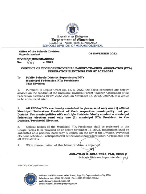 Dm 661 S 2022 Conduct Of Division Provincial Parent Teacher Association