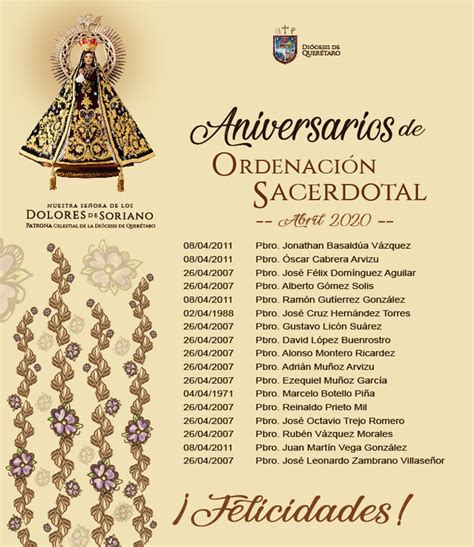 Aniversarios De OrdenaciÓn Sacerdotal Abril 2020 Diócesis De Querétaro