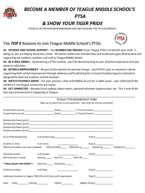 Fillable Online Teague Scps K12 Fl PTSA Membership Form 19 20 Pdf Fax