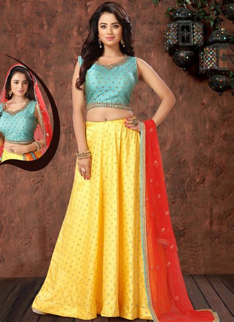 Buy Yellow Sangeet Art Silk Readymade Lehenga Choli Online Lehenga Choli