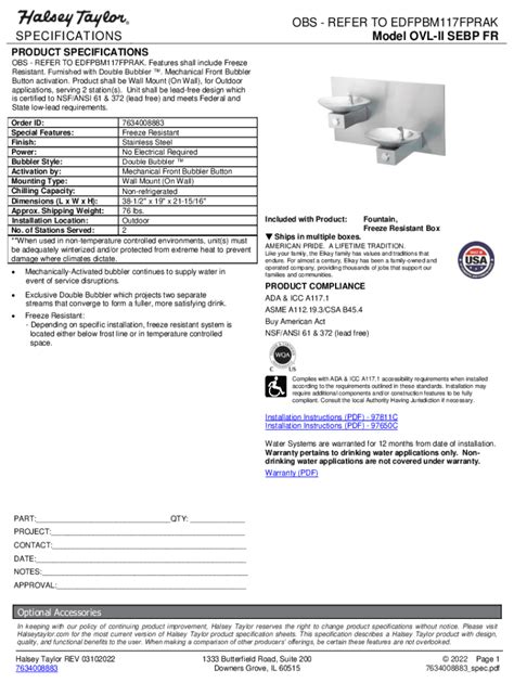 Fillable Online Obs Refer To Edfpb C Specifications Model Ovl Ii