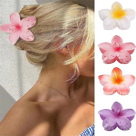 6PC Flower Hair Claw Clips Hawaiian Flower Hair Claw Clips Hair Hold