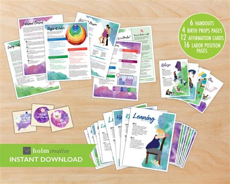 Package Birth Education Handouts Printable Labor Position Pages