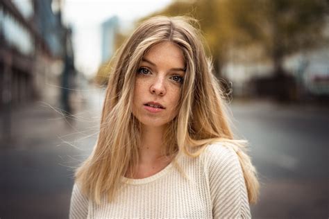 Women Blonde Martin K Hn Freckles Looking At Viewer Depth Of Field