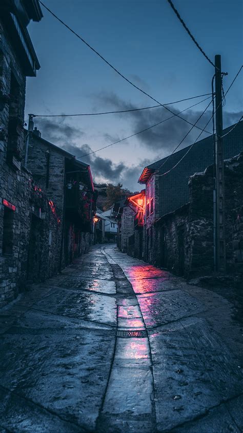 Ciudad De Noche Calle Luces Cielo Fondo De Pantalla De Tel Fono Hd