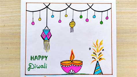 Happy Diwali Card Drawing Idea How To Draw Happy Diwali Card Beautiful