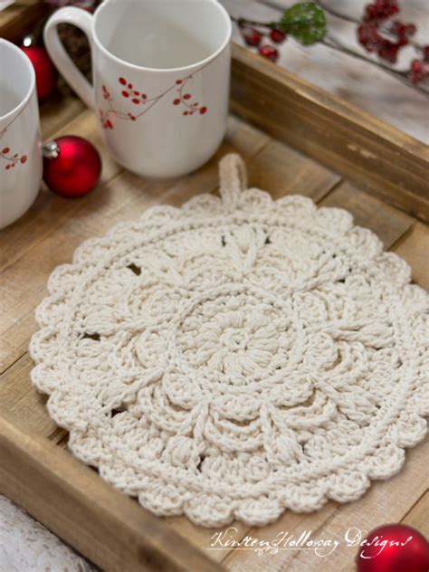 Winter Opulence Round Crochet Hot Pad Trivet Free Pattern Kirsten