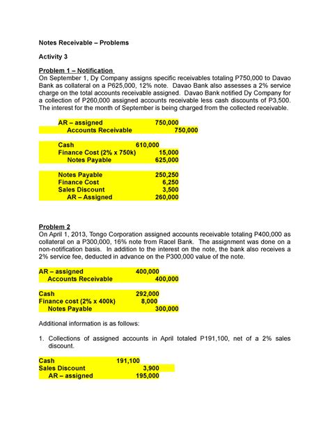 Notes Receivable Problems Quiz Notes Receivable Problems