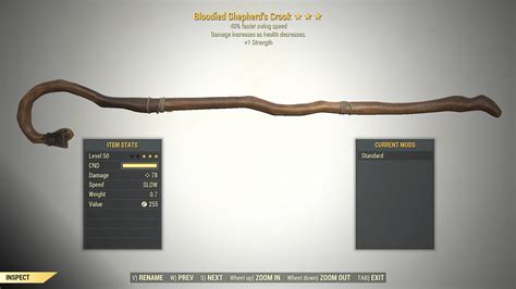 3 Bloodied Shepherds Crook Swing Speed 1 Strength Fallout 76 Pc