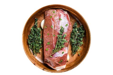 Raw Uncooked Poultry Duck Meat Breast Fillet With Herbs Isolated