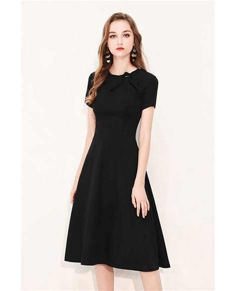 Retro Black Knee Length Party Dress With Short Sleeves Htx97035