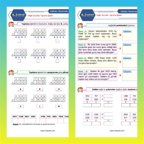 4 Sınıf Matematik Doğal Sayılarla Toplama İşlemi Etkinlikleri Meb Ders