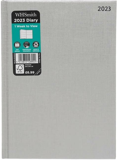 WHSmith 2023 A5 Diary Week To View Silver Essential Diary Amazon Co