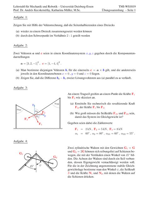 Tmi Uebungssammlung Bungsaufgaben Zur Vorlesung Technische Mechanik