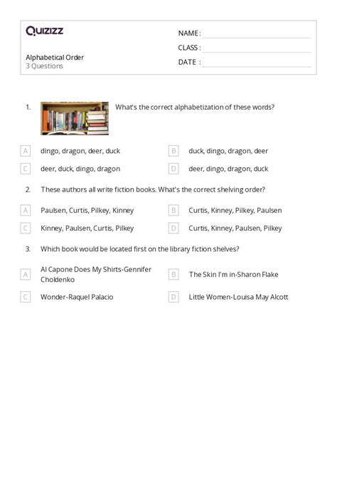 50 Alphabetical Order Worksheets For 5th Year On Quizizz Free