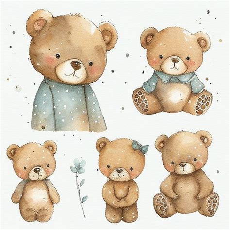 Anne Adorable Cute Watercolor Teddy Bear Clipart For Baby Watercolor