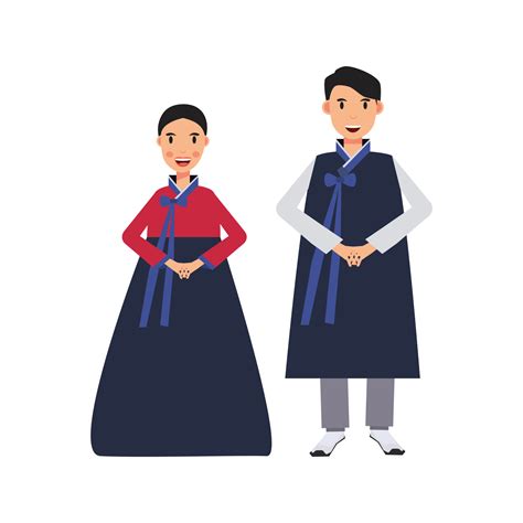 The Traditional Korean Hanbok Costume Cartoon Characters Vector